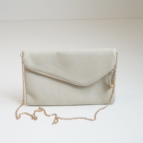 Handbags - Bone Cream Clutch with Gold Chain Strap